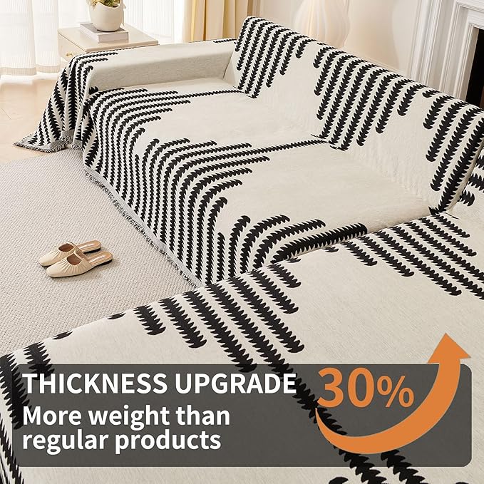 HAOMAIJIA Boho Sofa Covers Couch Covers for 3 Cushion Couch Sofa Pet Friendly Soft Thick Couch Cover for Dogs Washable Sectional Couch Covers L Shape Furniture Protector (Black, 71"x150")