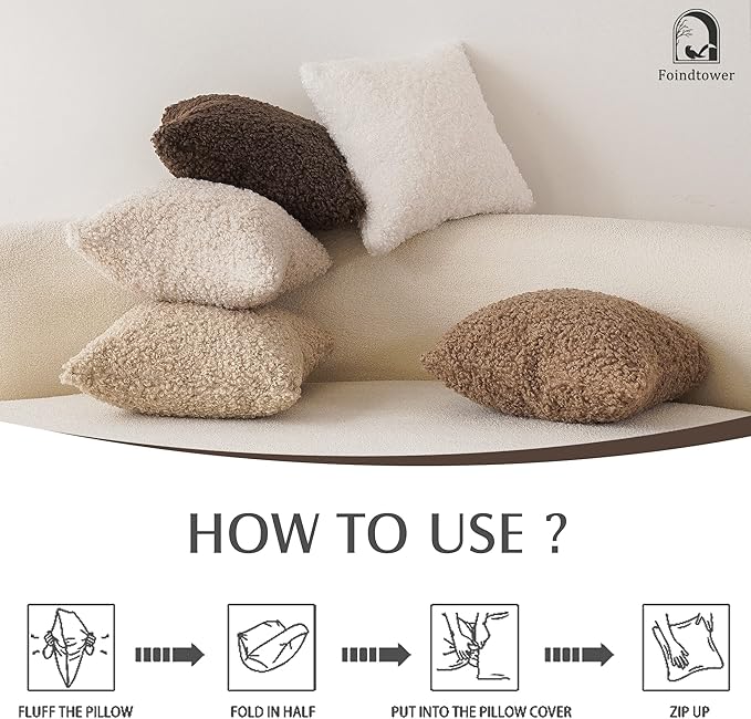 Foindtower 2 Pieces 16x16 Inch Chocolate, Faux Fur Throw Pillow Cover Accent Sherpa Pillow Fuzzy Soft Pillowcases Sheepskin Decorative Fleece Cushion Case for Bed Couch Living Room
