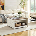 Farmhouse Coffee Table for Living Room, Wood Square Coffee Tables, 31.5" D x 31.5" W, Antique White