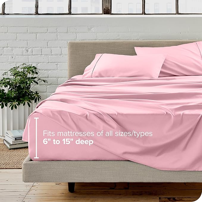 Bare Home King Sheet Set - Luxury 1800 Ultra-Soft Microfiber King Bed Sheets - Double Brushed - Deep Pockets - Easy Fit - 4 Piece Set - Bedding Sheets & Pillowcases (King, Light Pink)