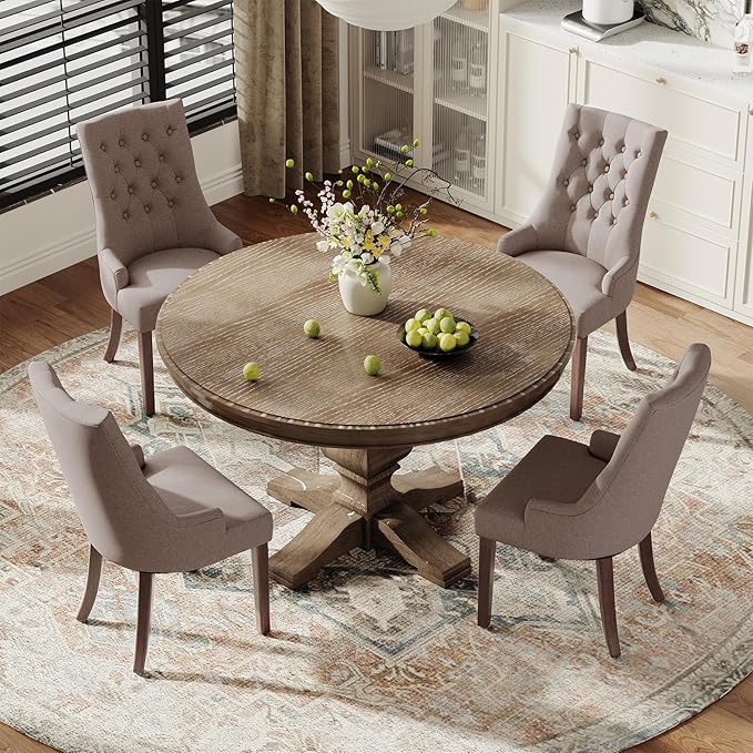 COLAMY Wingback Upholstered Side Dining Room Chairs Set of 2, Fabric Dining Chairs with Tufted Button, Living Room Chairs for Home Kitchen, Taupe