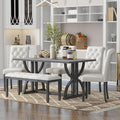 Ball & Cast 6-Piece Dining Table Set, 60" Rectangular Dining Table with 4 Upholstered Chairs & 1 Bench for Dining Room and Kitchen Gray Wash