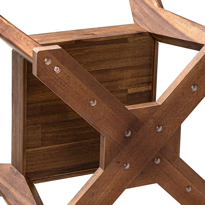 F58-0N-TP - Modern Dining Table with Acacia Wood Round Tabletop, Antique Walnut Finish