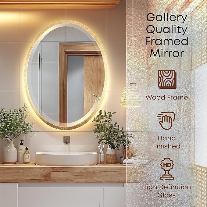 OVALCREST - Oval Wooden Beveled Wall Mirror for Home Decor, Bathroom, Vanity, Bedroom, Living Room, Hallway - London Style (Gold Leaf) 25.1 x 37.1