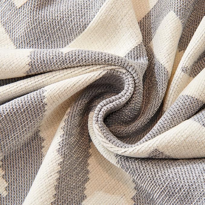 STACYPIK Durable Chenille Gray Beige Sofa Cover Boho Triangle Slipcover Furniture Protector Washable Armchair Couch Cover for 2 Cushion Couch Non-Slip Jacquard Sofa Protector Pet Friendly-71X90IN