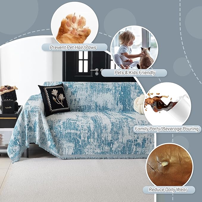MYSKY HOME Couch Cover for Sectional Sofa Set Sage Geometric Furniture Protector, Washable for Dog Cat Pets, 3 Seat, 91" X150"