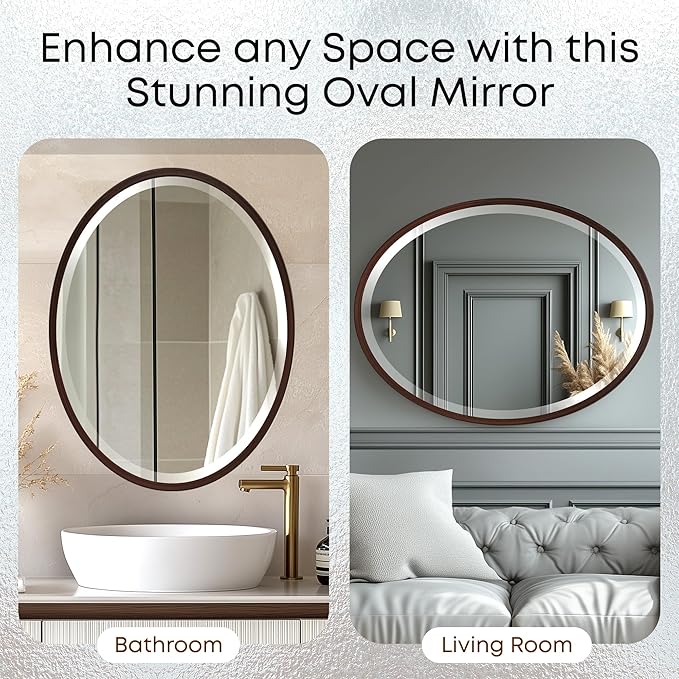OVALCREST - Oval Wooden Beveled Wall Mirror for Home Decor, Bathroom, Vanity, Bedroom, Living Room, Hallway - London Style (Black Walnut) 17.1 x 21.1