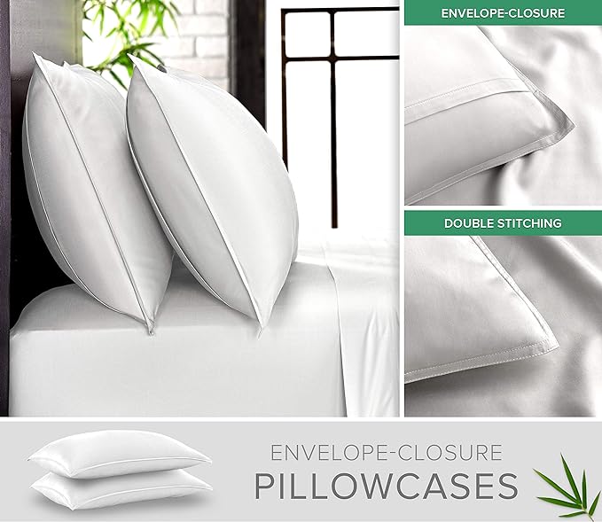 Split King Sheets by Pure Bamboo, Genuine 100% Organic Viscose Derived from Bamboo Bed Sheet Set, Soft & Cooling, Double Stitching *Not for Split Top (Split King, White)