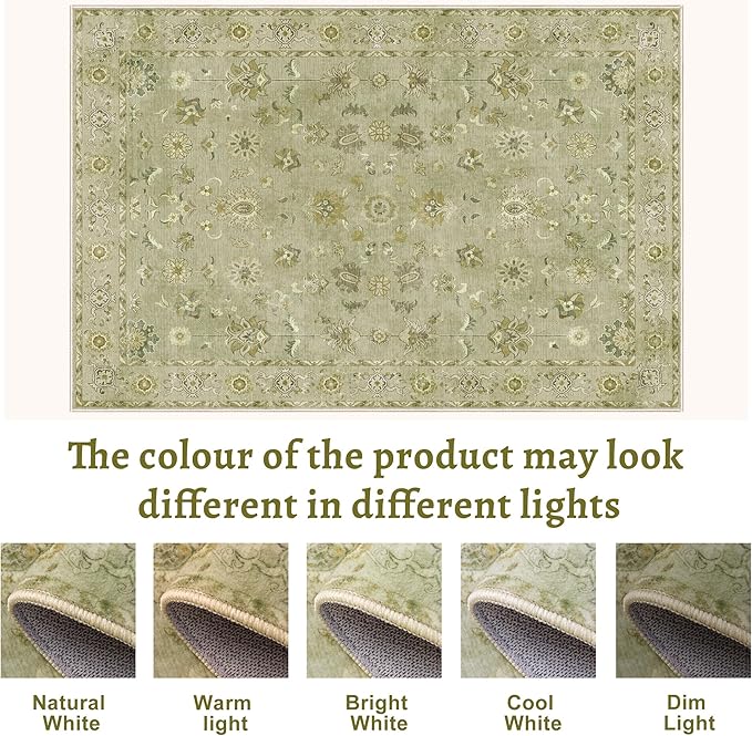 Tangsoo 2x5 Washable Runner Rug for Hallways, Non Slip Floral Vintage Runner Rugs, Soft Low Pile Long Rug, Print Distressed Green Carpet Runners for Kitchen Bedroom Entryway Bathroom Living Room