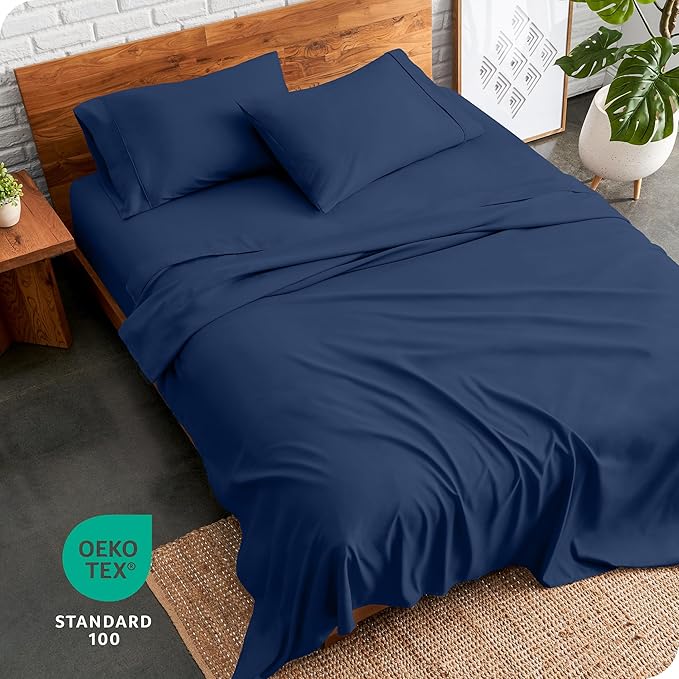 Bare Home Short Queen Sheet Set - 1800 Ultra-Soft Microfiber - Double Brushed - Deep Pockets - Easy Fit - 4 Piece Set - Bed Sheets (Short Queen, Dark Blue)