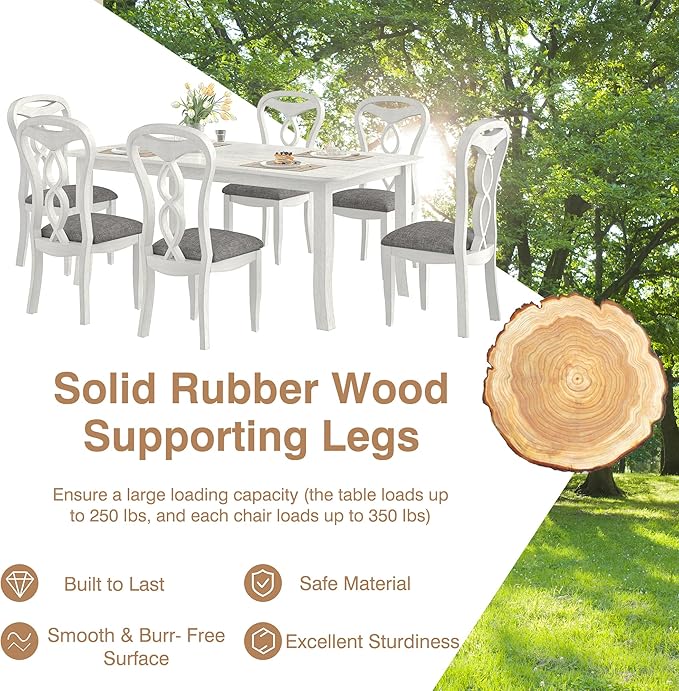 Solid Wood Dining Chair Set of 4, Kitchen Dining Room Chair with Upholstered Cushion & Wooden Legs, Modern Wood Side Chairs for for Kitchen, Washed Gray