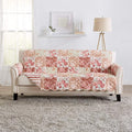 Great Bay Home Reversible Floral Patchwork Furniture Protector Scalloped Edge Stain Resistant Printed Furniture Protector Maribel Collection (Sofa, Burgundy/Taupe)
