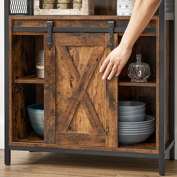 VASAGLE Buffet Cabinet, Coffee Bar Storage Cabinet, Sideboard with 1 Sliding Barn Door, Adjustable Shelves, 11.8 x 27.6 x 31.5 Inches, for Living Room, Rustic Brown and Ink Black ULSC089B01