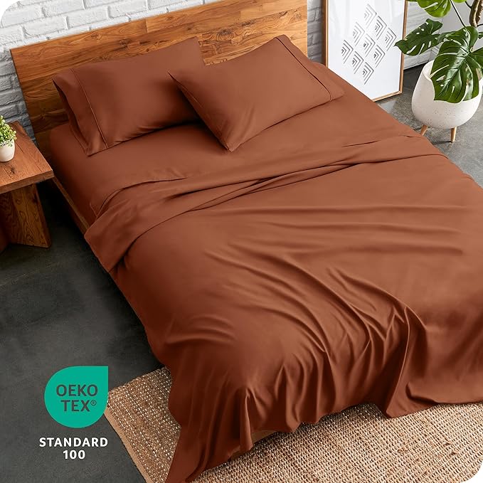 Bare Home California King Sheet Set - 1800 Ultra-Soft Microfiber Cal King Bed Sheets - Double Brushed - Deep Pockets - Easy Fit - 4 Piece Set - Bed Sheets (California King, Terracotta)