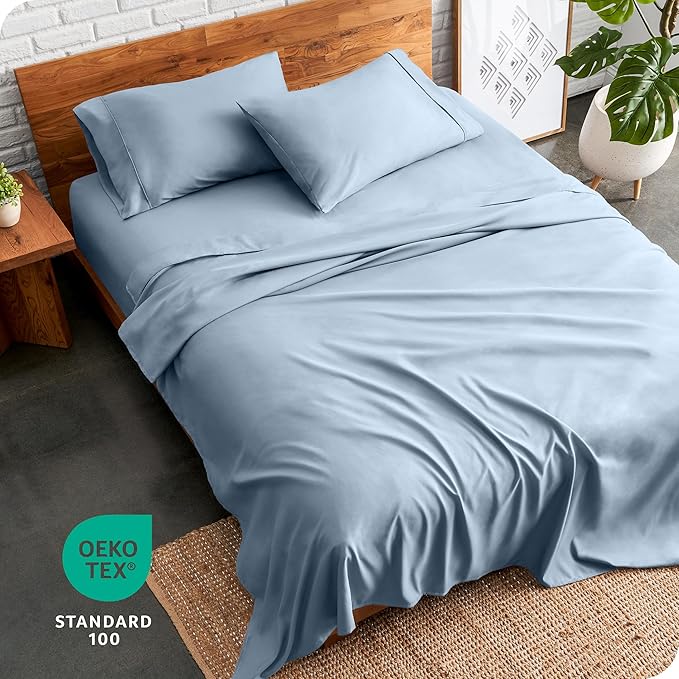 Bare Home Split Head Flex King Sheet Set - 1800 Ultra-Soft Microfiber Bed Sheets - Double Brushed - Deep Pockets - Easy Fit - 4 Piece Set - FlexTop King Bedding (Split Head Flex King, Dusty Blue)