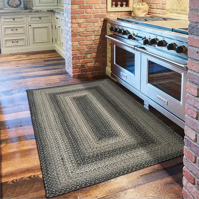 Flint Hill Grey Small Braided Rugs, 2x3' Rectangle - Handmade with Jute, Warm Primitive Decor, Perfect for Bathrooms and Entryways - Durable and Easy to Clean