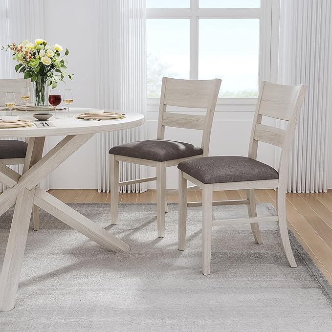 VECELO Peatuk 4-Piece Solid Wood Dining Table Set for 4-6, Modern Breakfast Dinette Kitchen Table with Chairs for Dining Room, Kitchen, Grey