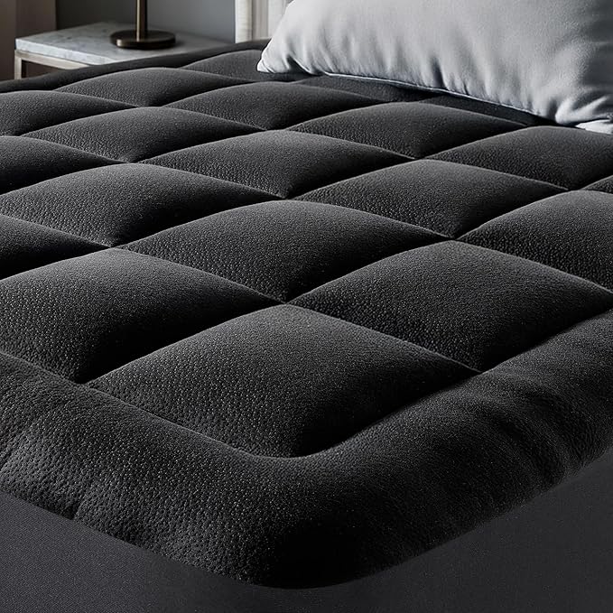 Ultra Soft Twin Size Mattress Topper - Viscose Made from Bamboo Pillow Top Mattress Pad for Back Pain Relief - Naturally Cooling for Hot Sleepers, Black