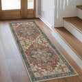 GENIMO 2'6''x12 Runner Rugs for Hallway, Machine Washable Non Slip Vintage Rugs, Low Pile Lightweight Soft Print Rug for enrtyway, Corridor, Home Office, Kitchen, Bordeaux