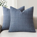 Foindtower Set of 2 Decorative Linen Check Throw Pillow Covers Neutral Farmhouse Vintage Cushion Covers Modern Coastal Boho Home Decor for Sofa Chair Couch Bedroom Living Room Outdoor,20×20 Inch,Blue