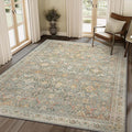 9X12 Area Rugs Machine Washable Rugs for Living Room, Vintage Boho Large Rugs for Bedroom Dining Room, Non Slip Indoor Soft Distressed Lightweight Thin Low Pile Carpet, Turmeric