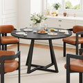 IRONCK 43" Round Dining Table for 4, Wood Kitchen Table with Metal Base, Space Saving Industrial Circle Dinner Table for Kitchen Dining Room, Black