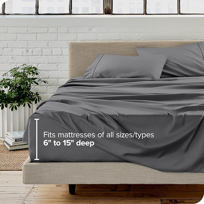 Bare Home Full XL Sheet Set - Luxury 1800 Ultra-Soft Microfiber Full Extra Long Bed Sheets - Double Brushed - Deep Pockets - Easy Fit - 4 Piece Set - Bedding Sheets & Pillowcases (Full XL, Grey)