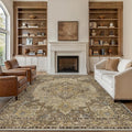 GENIMO 9x12 Area Rugs for Living Room, Machine Washable Non Slip Vintage Rugs, Low Pile Lightweight Chenille Print Rug for Bedroom, Dining Room, Home Office, Rustic Brown