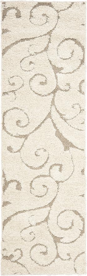 SAFAVIEH Florida Shag Collection Runner Rug - 2'3" x 9', Cream & Beige, Scroll Design, Non-Shedding & Easy Care, 1.2-inch Thick Ideal for High Traffic Areas in Living Room, Bedroom (SG455-1113)