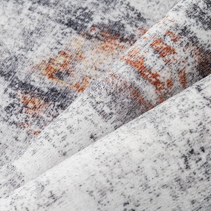 5x7 Washable Area Rug Grey Rust Modern Neutral Abstract Living Room Bedroom Indoor Floor Carpet Low Pile Soft Non-Slip Lightweight Vacuumable Throw Rug for Kitchen Dining Room