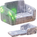 Lamerge 2-in-1 Soft Toddler Couch Fold Out,Foldable Toddler Chair, Glow in The Dark Kids Sofa for playroom,Convertible Foam and Floor Cushion for Boys and Girls (Grey and Football)