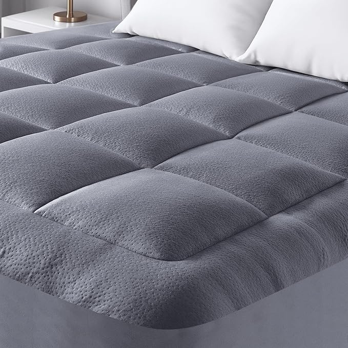Ultra Soft Full Size Mattress Topper - Viscose Made from Bamboo Pillow Top Mattress Pad for Back Pain Relief - Naturally Cooling for Hot Sleepers, Grey
