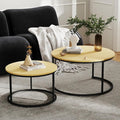 Nesting Tables Set of 2, 31.5" Round Coffee Table, Small Nesting Coffee Table with Adjustable Non-Slip Fee, Wood Grain Top Nesting Tables for Living Room, Bedroom (Wood Grain Light Brown)