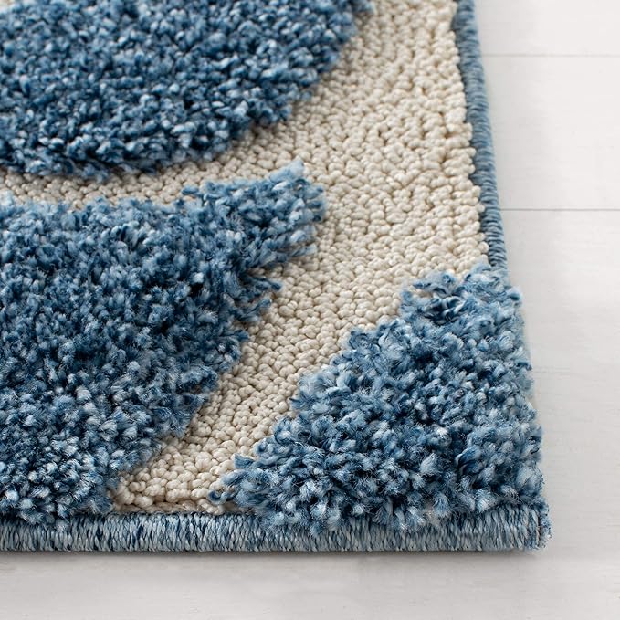 SAFAVIEH Florida Shag Collection Area Rug - 8'6" x 12', Light Blue & Cream, Scroll Design, Non-Shedding & Easy Care, 1.2-inch Thick Ideal for High Traffic Areas in Living Room, Bedroom (SG455-6011)
