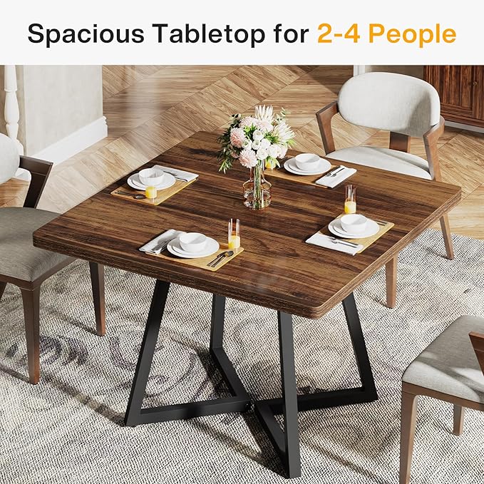 Tribesigns Square Dining Table for 6, 31.5" Industrial Dinner Table with Metal Base, Kitchen Table for Dining Room, Small Space, Apartment, Rustic Brown & Black