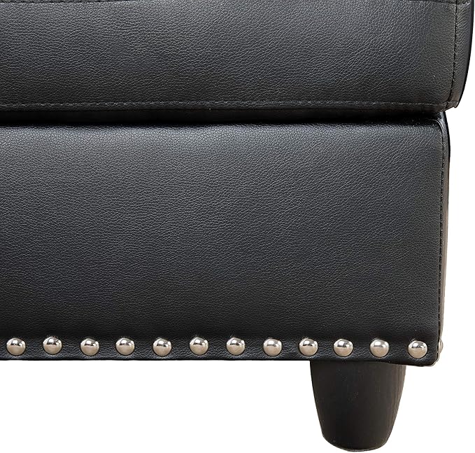 Ball & Cast 98" L Shaped Sectional Couch for Living Room with Chaise & Coffee Table,4 Seat Faux Leather Upholstered Modular Sectional Sofa Set 2 PCS W/Cup Holders & Nailhead Trim,for Home,Office,Black