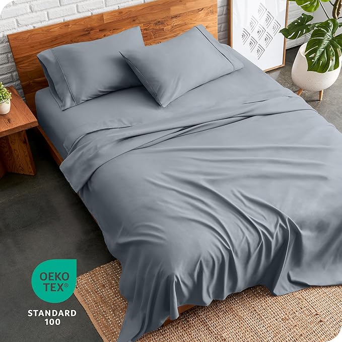 Bare Home Queen Sheet Set - 1800 Ultra-Soft Microfiber Queen Bed Sheets - Double Brushed - Deep Pockets - Easy Fit - 4 Piece Set - Bed Sheets (Queen, Steel Blue)