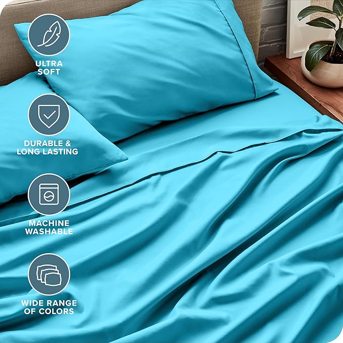 Bare Home King Sheet Set - Luxury 1800 Ultra-Soft Microfiber King Bed Sheets - Double Brushed - Deep Pockets - Easy Fit - 4 Piece Set - Bedding Sheets & Pillowcases (King, Aqua)