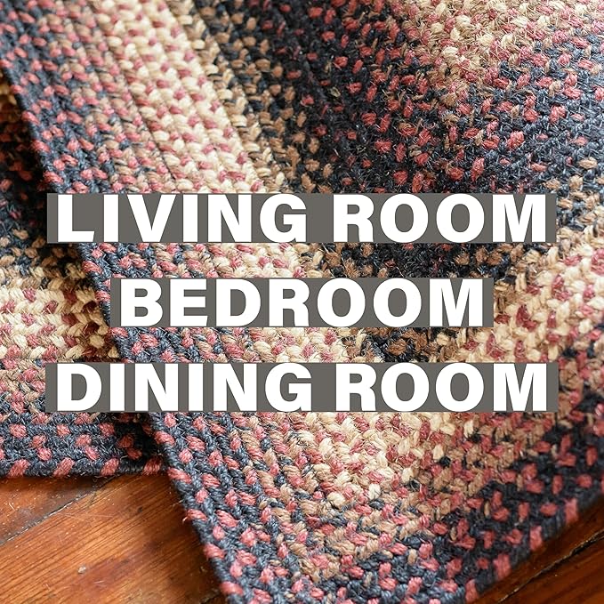 Homespice Prescott Braided Area Rugs 8x10' - Primitive Red and Black Rugs for Dining Room and Living Room