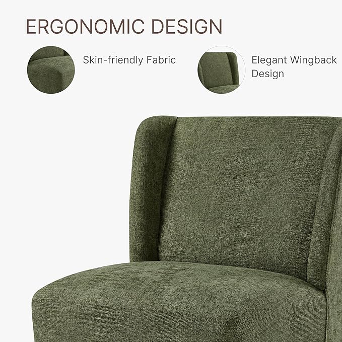 Dining Chairs with Casters Require Assembly Upholstered Wingback Single Sofa Armless Deskchair for Bedroom Waiting Room Kitchen Diningroom