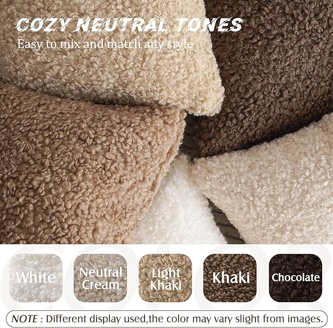 Foindtower 2 Pieces 16x16 Inch Light Khaki, Faux Fur Throw Pillow Cover Accent Sherpa Pillow Fuzzy Soft Pillowcases Sheepskin Decorative Fleece Cushion Case for Bed Couch Living Room
