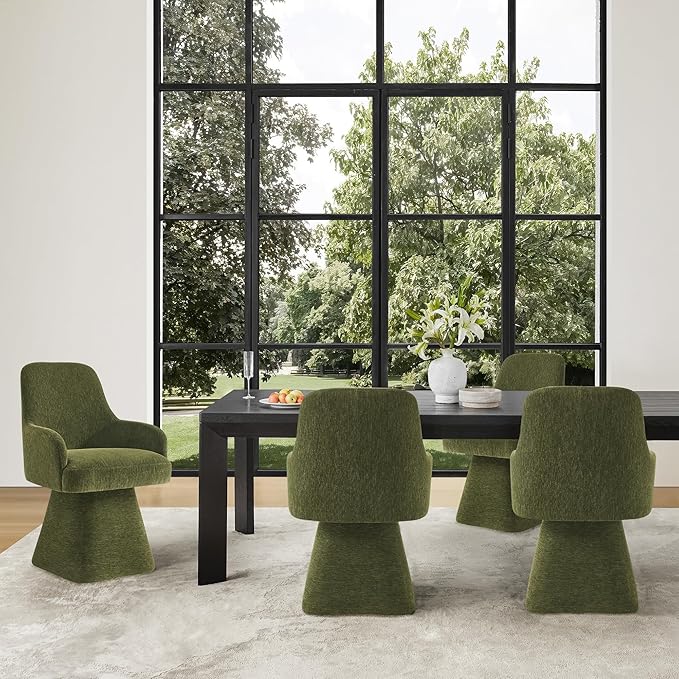 Swivel Dining Chairs Set of 4, Mid Century Modern Chairs Fabric Upholstered Armchair with Armrest & Ergonomic Backrest for Dining Room, Kitchen, Bedroom, Living Room, Green, 4 Boxs