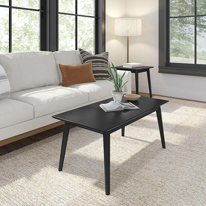 Plank+Beam 40 Inch Mid Century Modern Coffee Table, Wood Coffee Tables for Living Room, Rectangular Center Table, Occasional Table for Small Spaces, Black