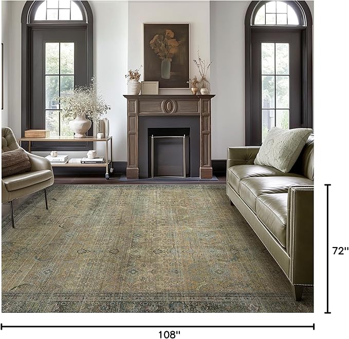 6X9 Area Rugs Machine Washable Rugs for Living Room, Vintage Boho Large Rugs for Bedroom Dining Room, Non Slip Indoor Soft Distressed Lightweight Thin Low Pile Carpet, Vintage Sunset