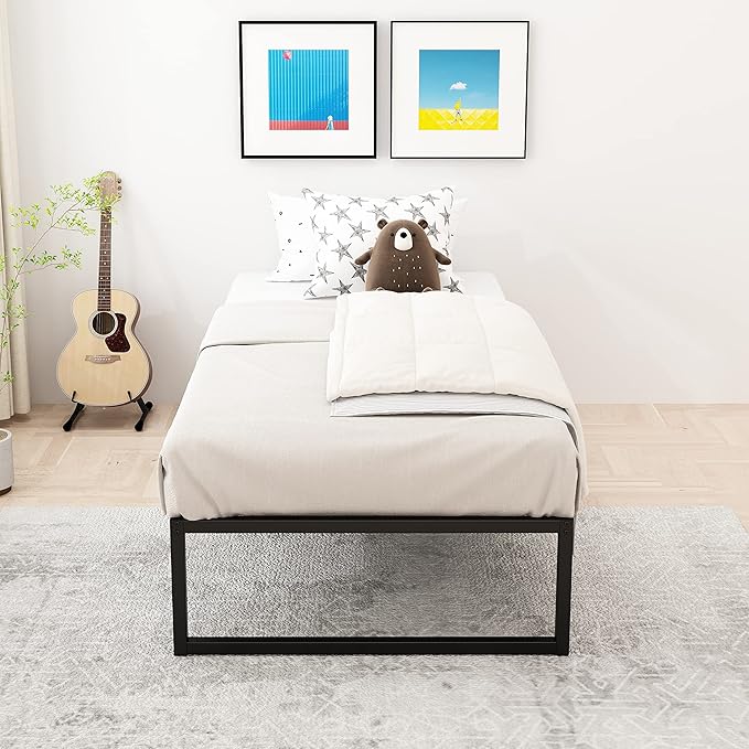 16 Inch Twin XL Bed Frames Heavy Duty Sturdy Metal Platform Bed Frame No Box Spring Needed, Noise Free, Easy Assembly, Black