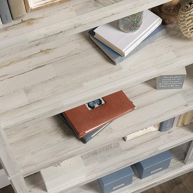 Sauder 5 Tier Book Shelf Wooden Bookcase Multipurpose Bookshelf for Home Office, Living Room, in White Plank
