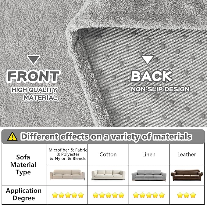 MYSKY HOME Couch Cover Sofa Covers for 3 Cushion Couch, Ultra - Soft Dog Couch Covers Protector for Sectional Sofa, Non Slip Sofa Slipcover Furniture Protector for Pet, 91" x 118", Light Grey