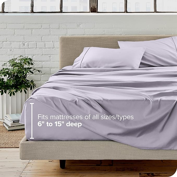 Bare Home Split Head Flex King Sheet Set - 1800 Ultra-Soft Microfiber Bed Sheets - Double Brushed - Deep Pockets - Easy Fit - 4 Piece Set - FlexTop (Split Head Flex King, Light Lavender)