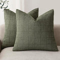 Foindtower Set of 2 Decorative Linen Check Throw Pillow Covers Neutral Farmhouse Vintage Cushion Covers Modern Boho Home Decor for Sofa Chair Couch Bedroom Living Room Outdoor,24×24 Inch,Olive Green
