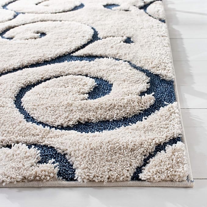 SAFAVIEH Florida Shag Collection Area Rug - 6' x 9', Cream & Blue, Scroll Design, Non-Shedding & Easy Care, 1.2-inch Thick Ideal for High Traffic Areas in Living Room, Bedroom (SG455-1165)